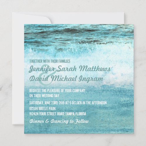 Blue Ocean Waves Beach Wedding Invitations