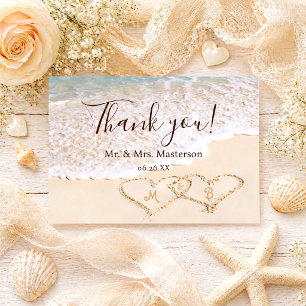 Blue Ocean Waves Beach Wedding Thank You Card
