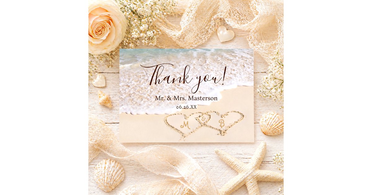 Blue Ocean Waves Beach Wedding Thank You Card | Zazzle