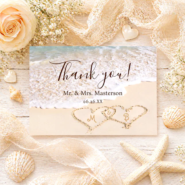Blue Ocean Waves Beach Wedding Thank You Card | Zazzle