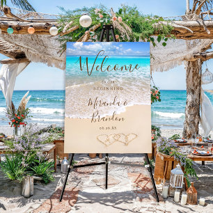 Blue Ocean Waves Beach Wedding Welcome Sign