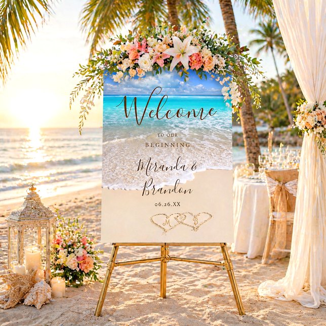 Blue Ocean Waves Beach Wedding Welcome Sign (Creator Uploaded)