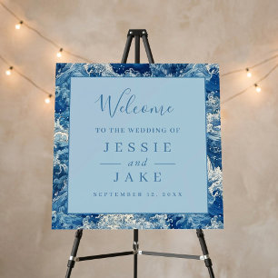 Blue ocean waves beach Wedding Welcome sign
