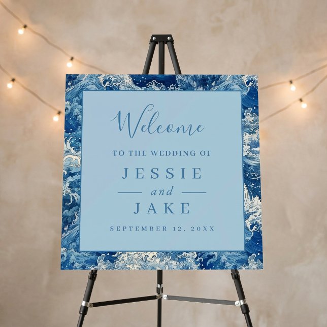 Blue ocean waves beach Wedding Welcome sign (Blue ocean waves beach Wedding Welcome sign.)