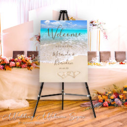 Blue Ocean Waves Beach Wedding Welcome Sign