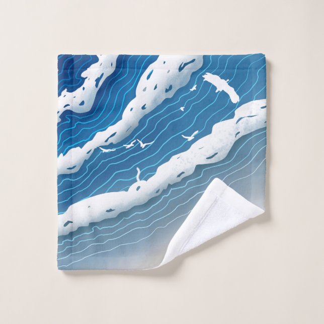Blue Ocean Waves Canvas Art  Bath Towel Set (Wash Cloth)