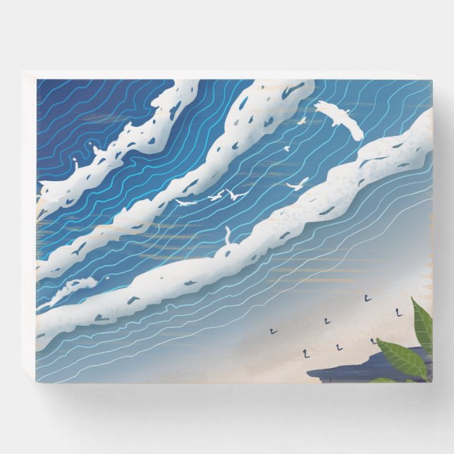Blue Ocean Waves Canvas Art  Wooden Box Sign (Front Horizontal)