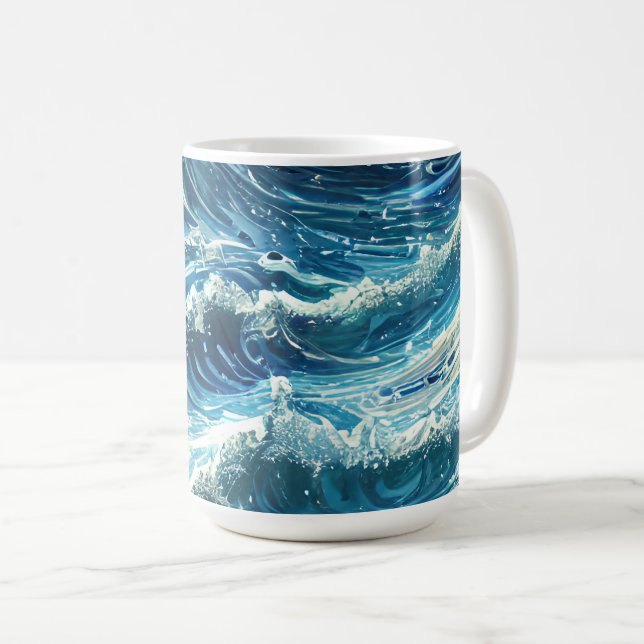 Blue Ocean Waves Coffee Mug (Front Right)