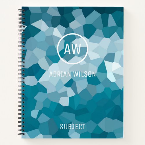 Blue Ocean Waves Crystals Abstract Monogram  Notebook