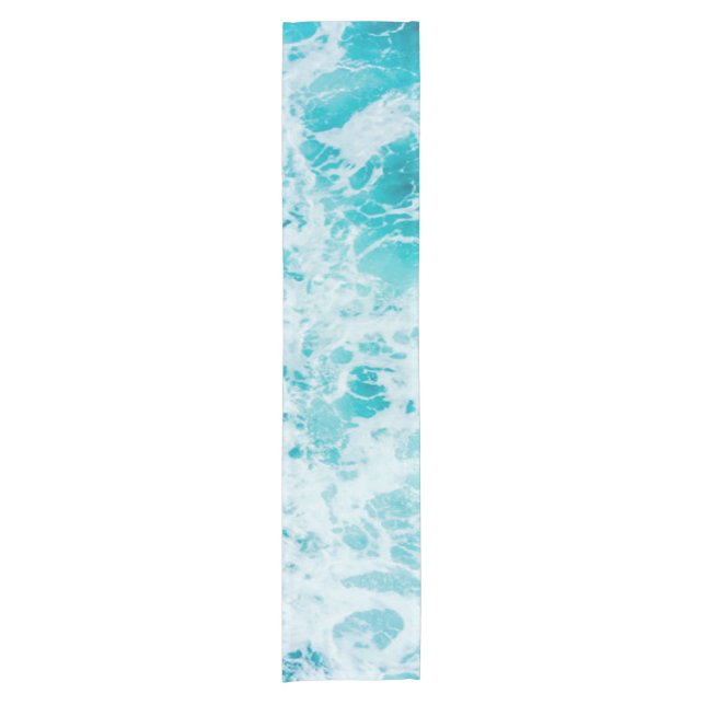 Blue Ocean Waves Explore Short Table Runner (Front)