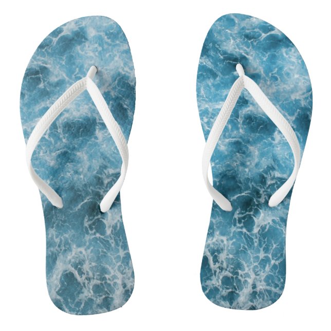 Blue Ocean Waves  Flip Flops (Footbed)