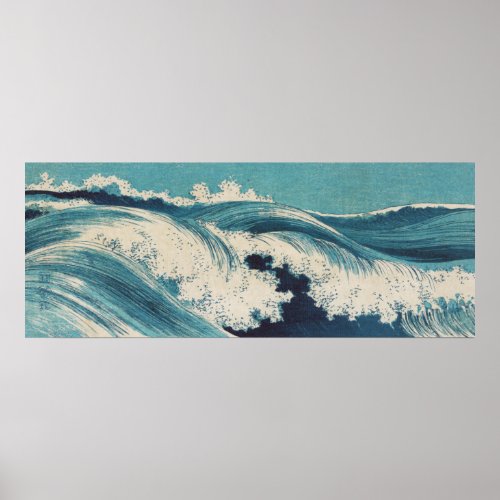 Blue Ocean Waves Japanese Woodcut  Poster