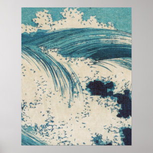 Blue Ocean Waves Japanese Woodcut Poster