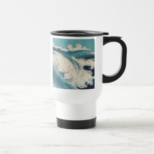 Blue Ocean Waves Japanese Woodcut  Travel Mug