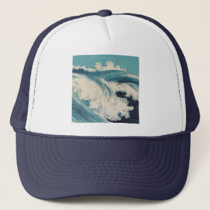 Blue Ocean Waves Japanese Woodcut Trucker Hat