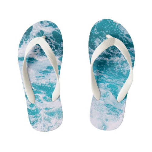 Blue Ocean Waves Kids Flip Flops