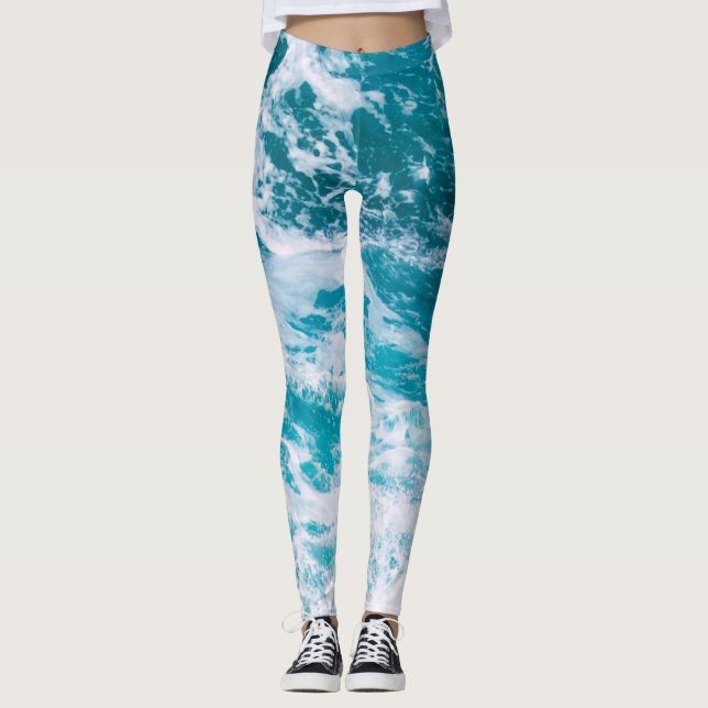 Blue Ocean Waves Leggings (Front)