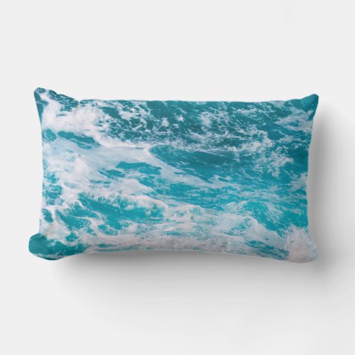 Blue Ocean Waves Lumbar Pillow