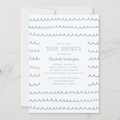 Blue ocean waves Modern nautical boy baby shower Invitation
