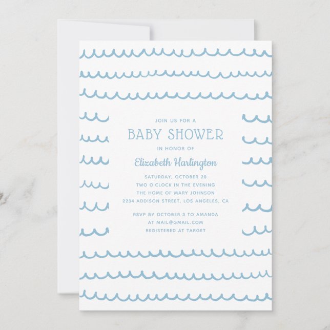Blue ocean waves. Modern nautical boy baby shower Invitation (Front)