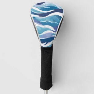 Blue Ocean Waves   Modern Simplistic Watercolor  Golf Head Cover
