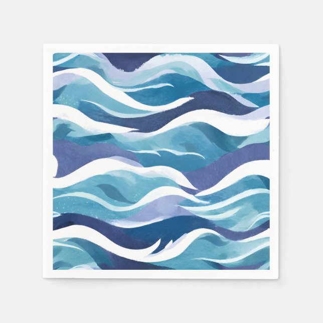 Blue Ocean Waves | Modern Simplistic Watercolor  Napkins (Front)