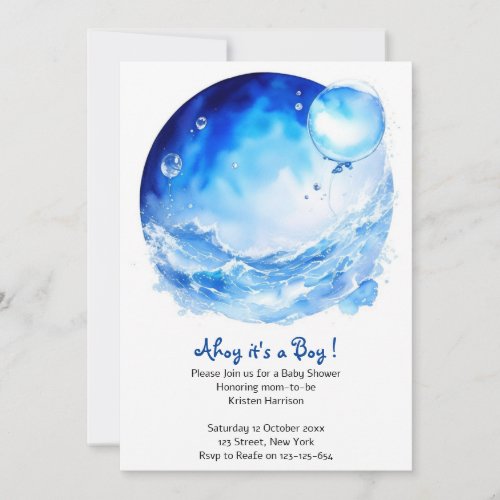 Blue Ocean Waves Nautical Boy Baby Shower Invitation