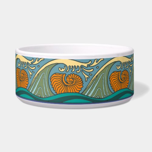 Blue Ocean Waves Nautilus Seashell Pattern Nouveau Bowl