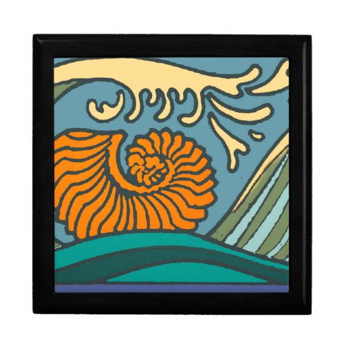 Blue Ocean Waves Nautilus Seashell Pattern Nouveau Keepsake Box
