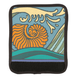 Blue Ocean Waves Nautilus Seashell Pattern Nouveau Luggage Handle Wrap