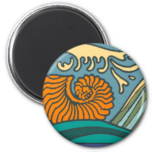 Blue Ocean Waves Nautilus Seashell Pattern Nouveau Magnet