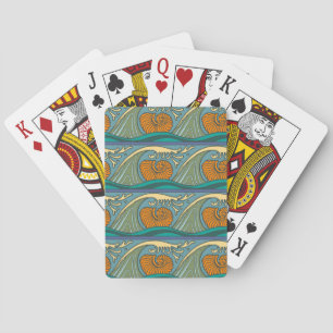 Blue Ocean Waves Nautilus Seashell Pattern Nouveau Poker Cards