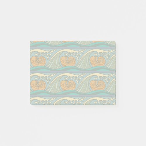 Blue Ocean Waves Nautilus Seashell Pattern Nouveau Post_it Notes