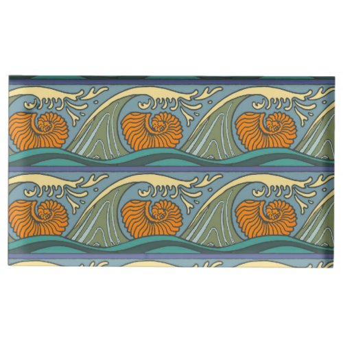 Blue Ocean Waves Nautilus Seashell Pattern Nouveau Table Card Holder