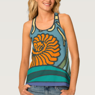 Blue Ocean Waves Nautilus Seashell Pattern Nouveau Tank Top
