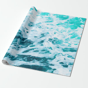 Blue ocean waves, ocean spray, surfing, natural wrapping paper