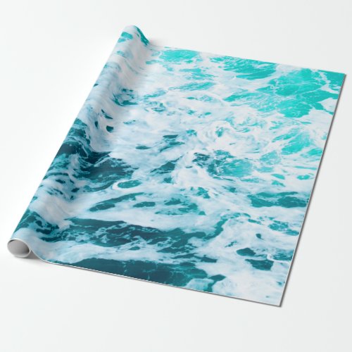 Blue ocean waves ocean spray surfing natural wrapping paper