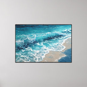 Blue Ocean Waves on Sandy Shore Abstract Wall Art