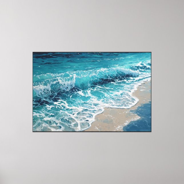 Blue Ocean Waves on Sandy Shore Abstract Wall Art (Front)