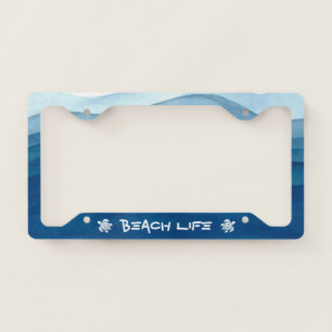 Blue ocean waves paint license plate frame
