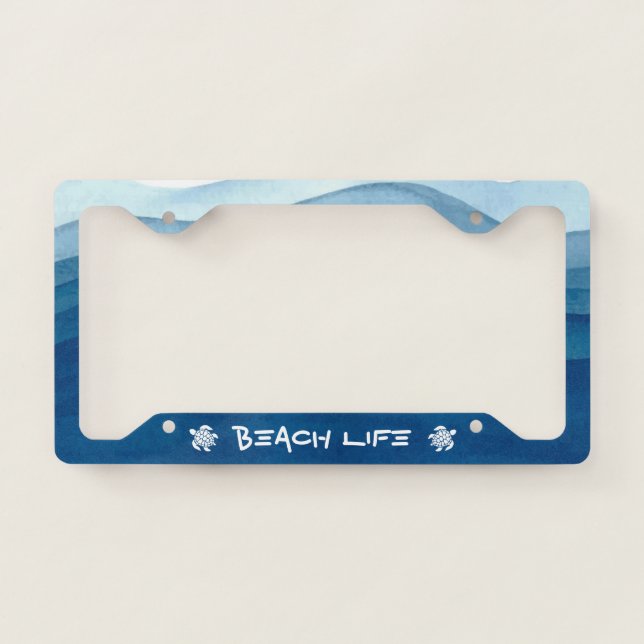 Blue ocean waves paint license plate frame (Front)