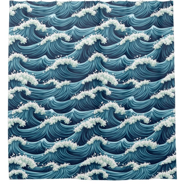 Blue Ocean waves pattern  Shower Curtain (Front)