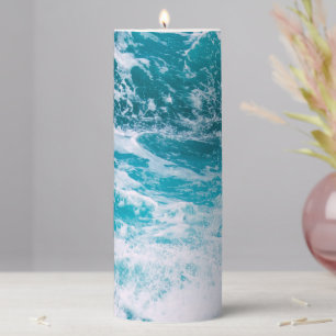Blue Ocean Waves Pillar Candle