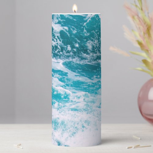 Blue Ocean Waves Pillar Candle
