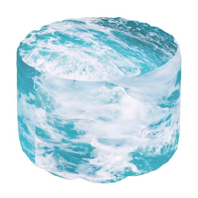 Blue Ocean Waves Pouf (Angled Back)