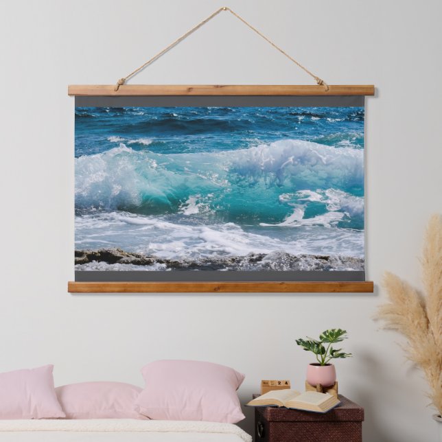 Blue Ocean Waves & Rocks Hanging Tapestry, Vs 2 Tapestry (Bedroom)