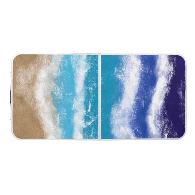 Blue Ocean Waves Sandy Beach Beer Pong Table (Top)