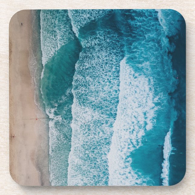 Blue Ocean Waves Sandy Beach Beverage Coaster (Front)