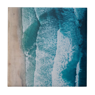 Blue Ocean Waves Sandy Beach Ceramic Tile