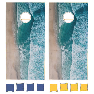 Blue Ocean Waves Sandy Beach Cornhole Set